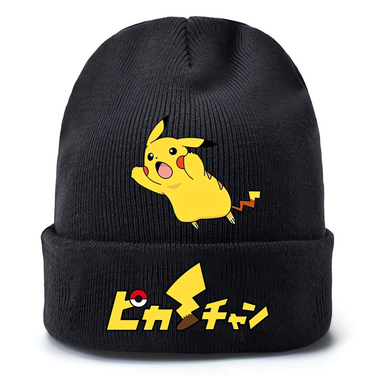 Black knitted Pikachu beanie hat with yellow print – Pikachu 5