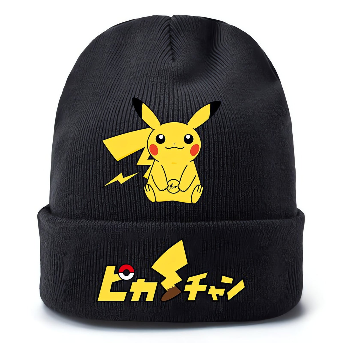 Black knitted Pikachu beanie hat with yellow print – Pikachu 6