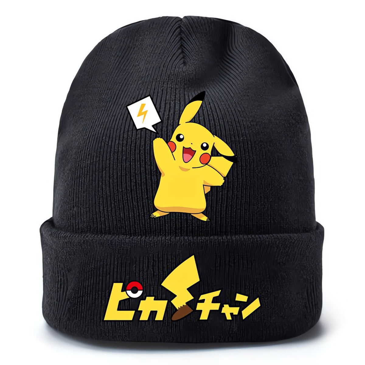 Black knitted Pikachu beanie hat with yellow print – Pikachu 7