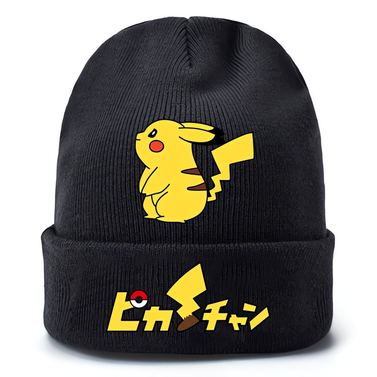 Black knitted Pikachu beanie hat with yellow print – Pikachu 8