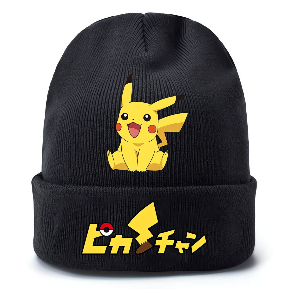 Black knitted Pikachu beanie hat with yellow print – Pikachu 9