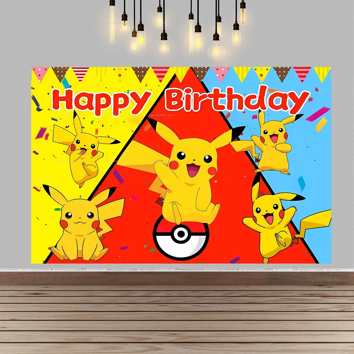 Pikachu birthday party backdrop banner – Style 1