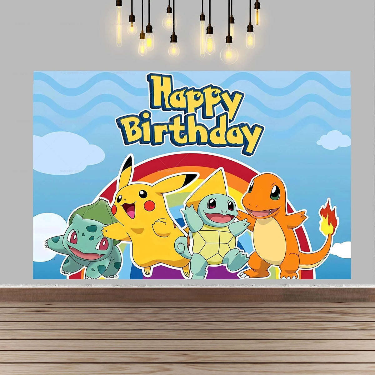 Pikachu birthday party backdrop banner – Style 3