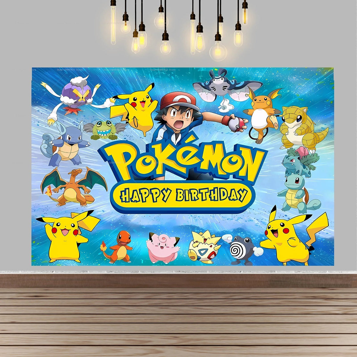 Pikachu birthday party backdrop banner – Style 5