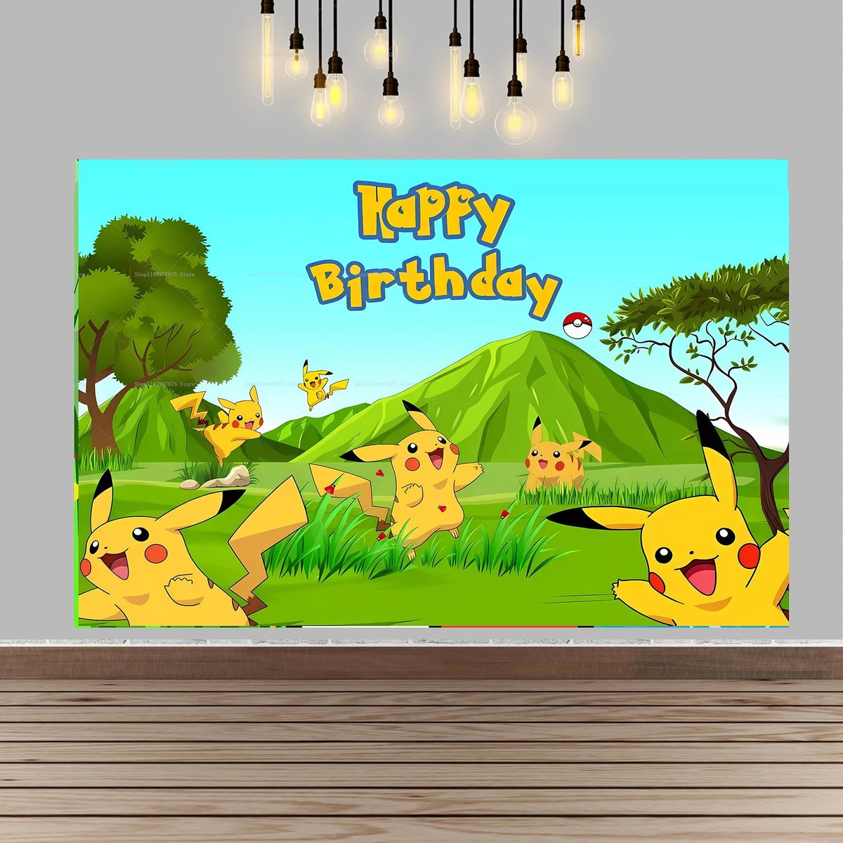 Pikachu birthday party backdrop banner – Style 6