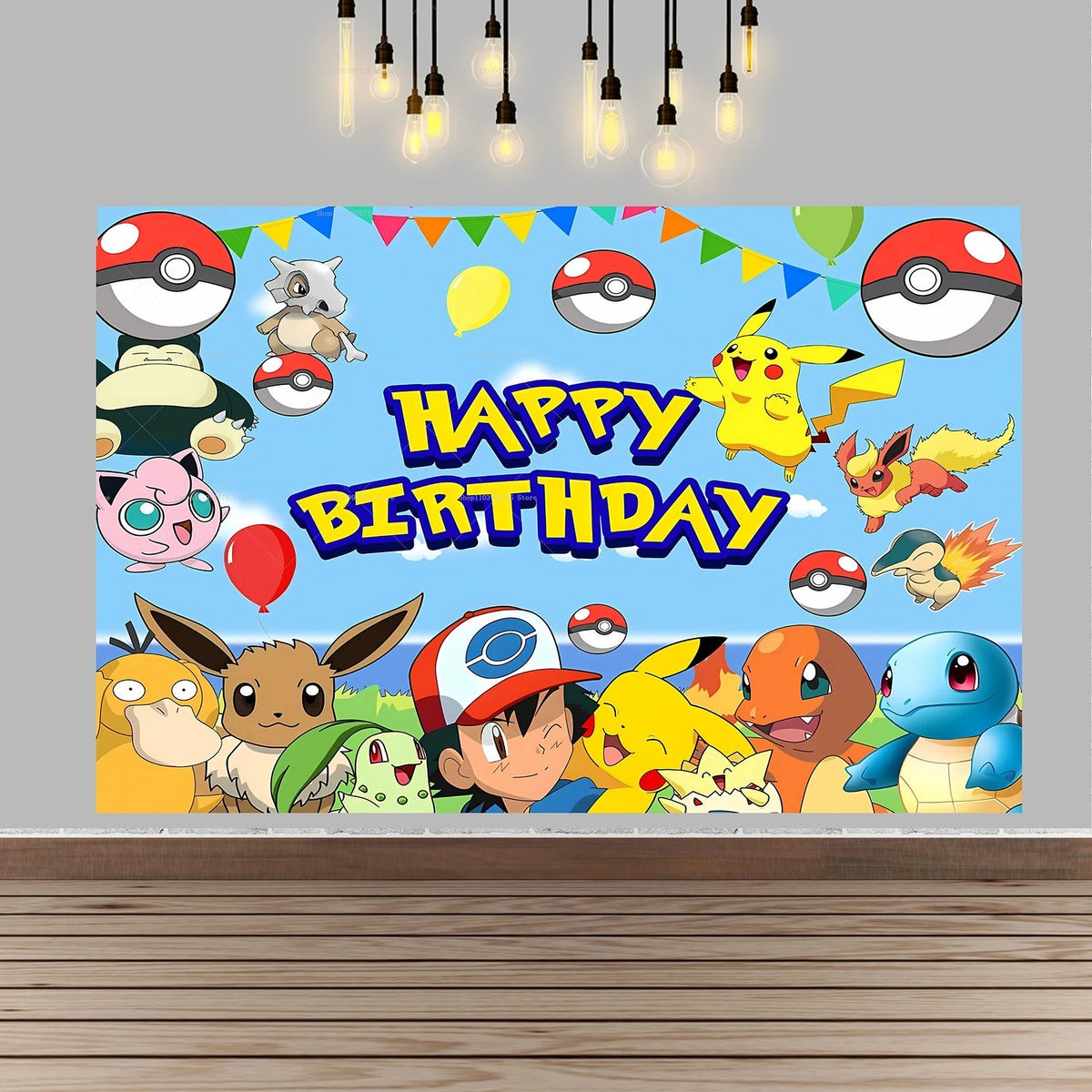 Pikachu birthday party backdrop banner – Style 9