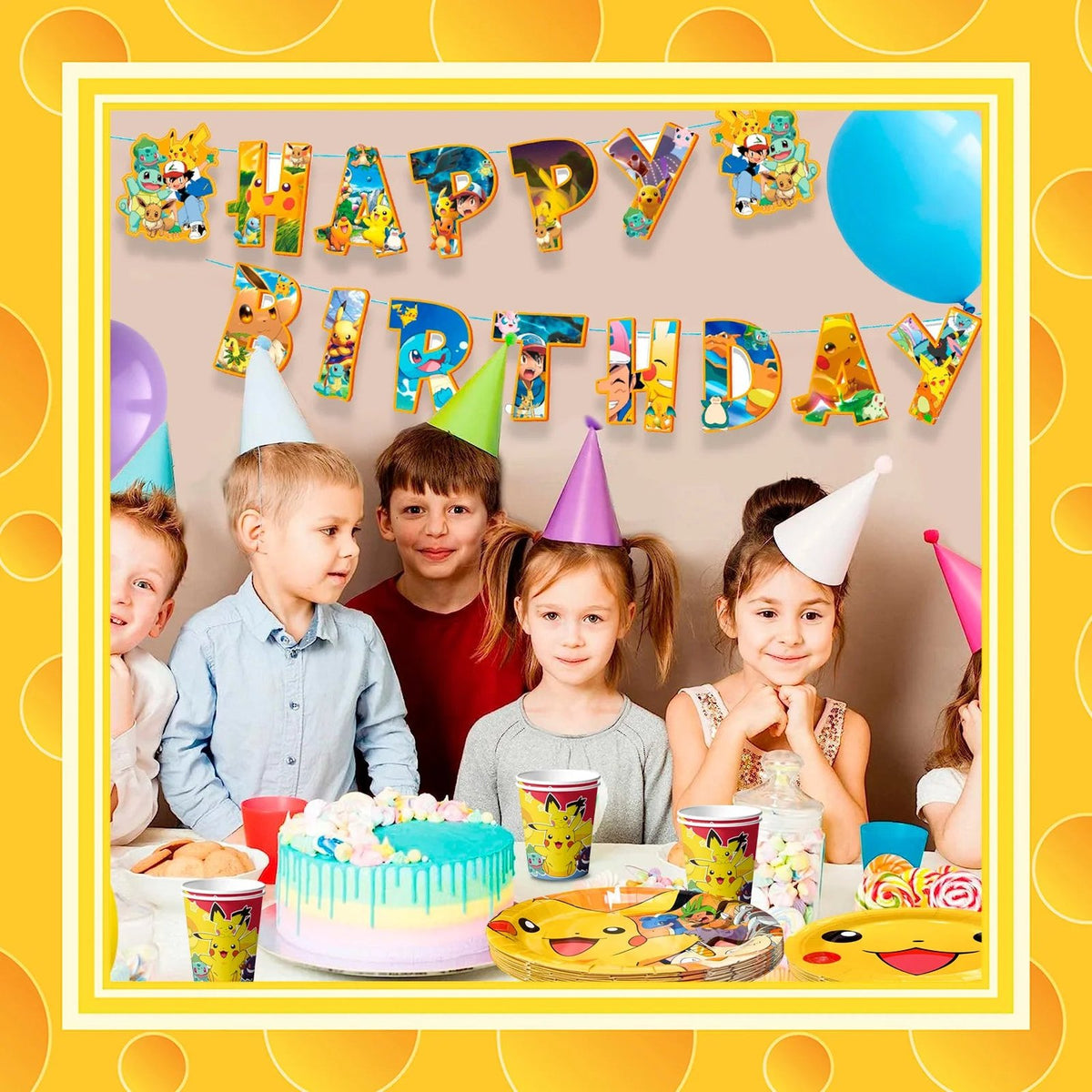 Pikachu birthday party set with plates, cups and banner – photo 3