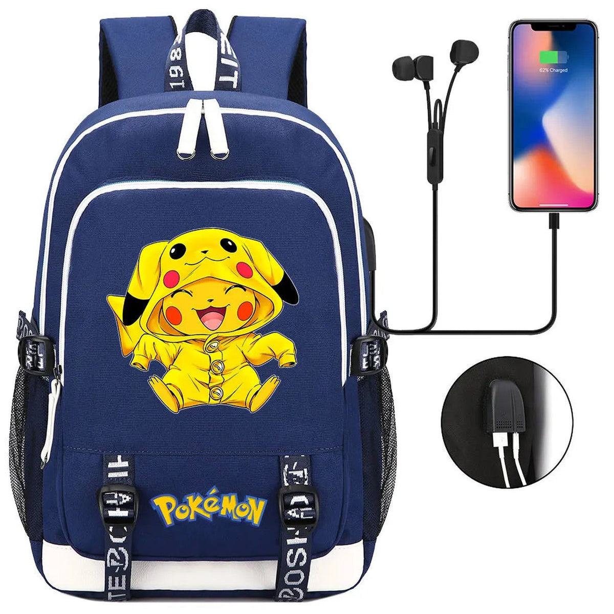 Pikachu canvas backpack with USB port – 003