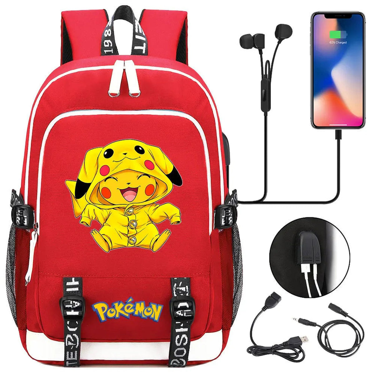 Pikachu canvas backpack with USB port – 006