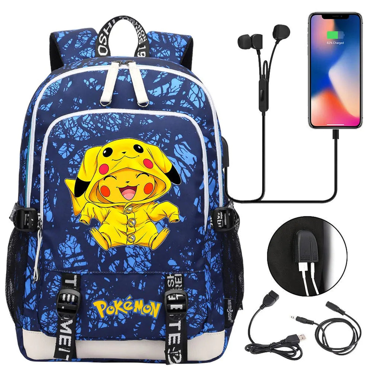 Pikachu canvas backpack with USB port – 011