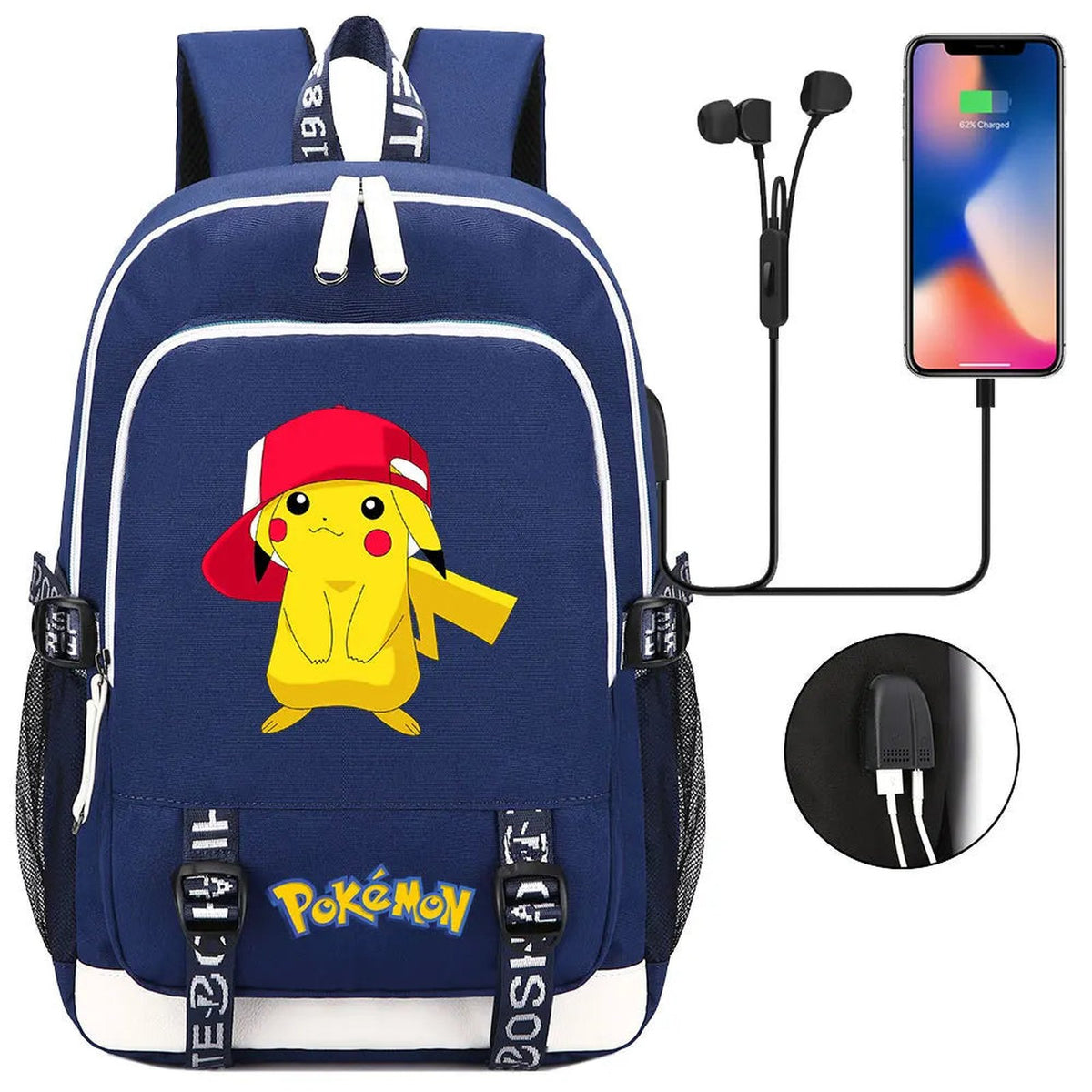 Pikachu canvas backpack with USB port – 013