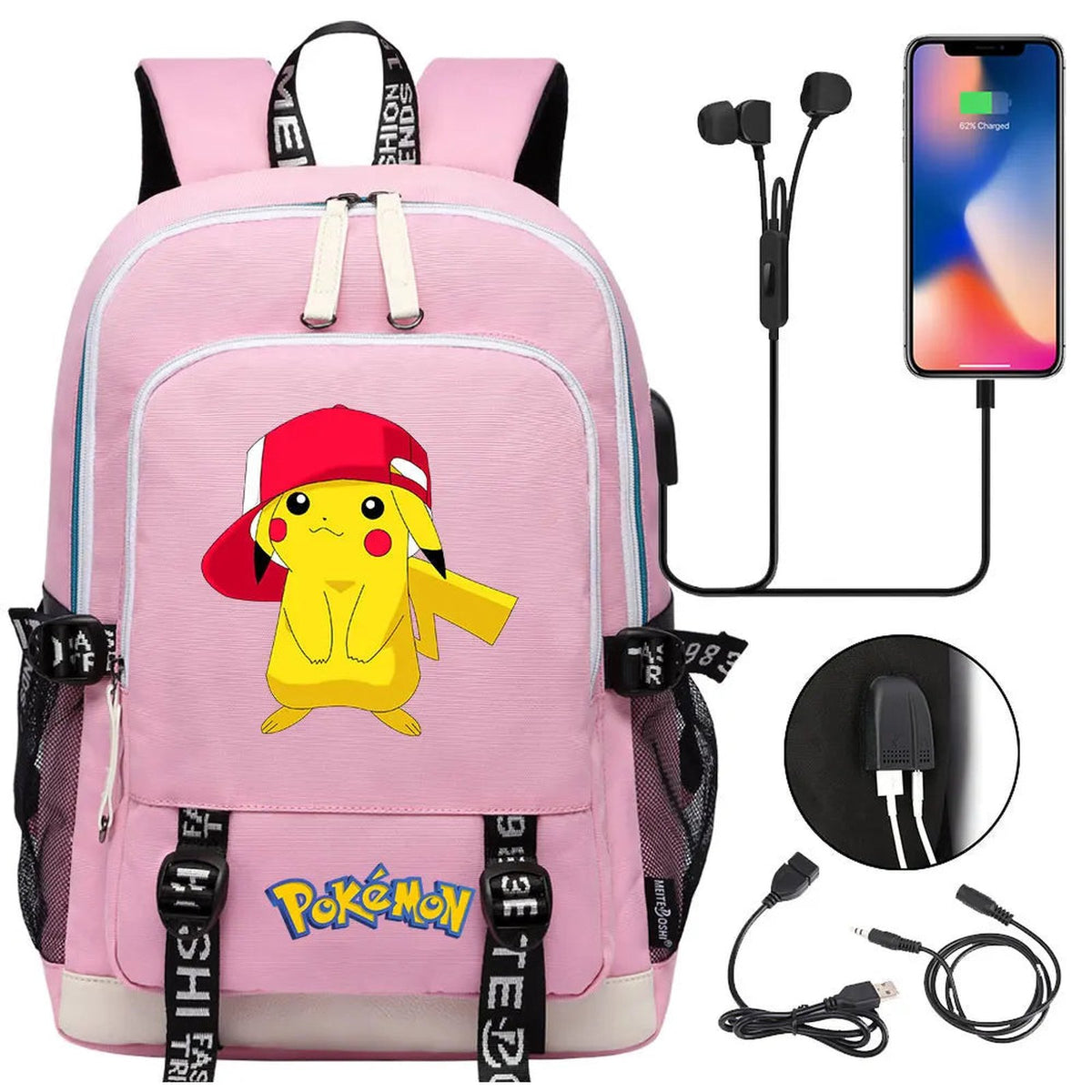 Pikachu canvas backpack with USB port – 015