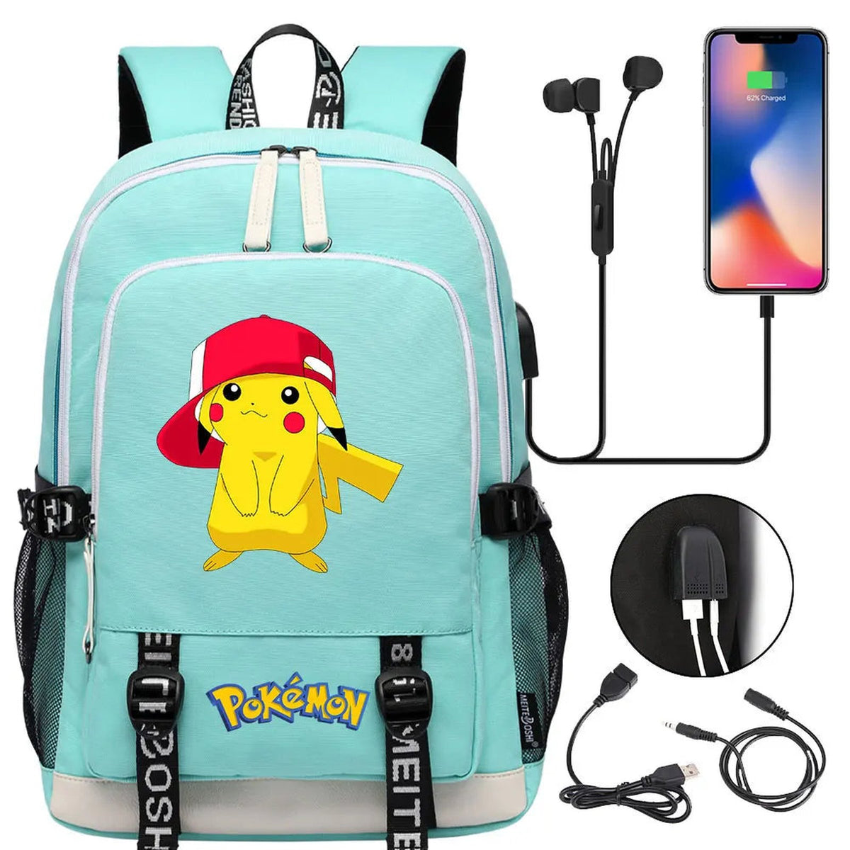 Pikachu canvas backpack with USB port – 16
