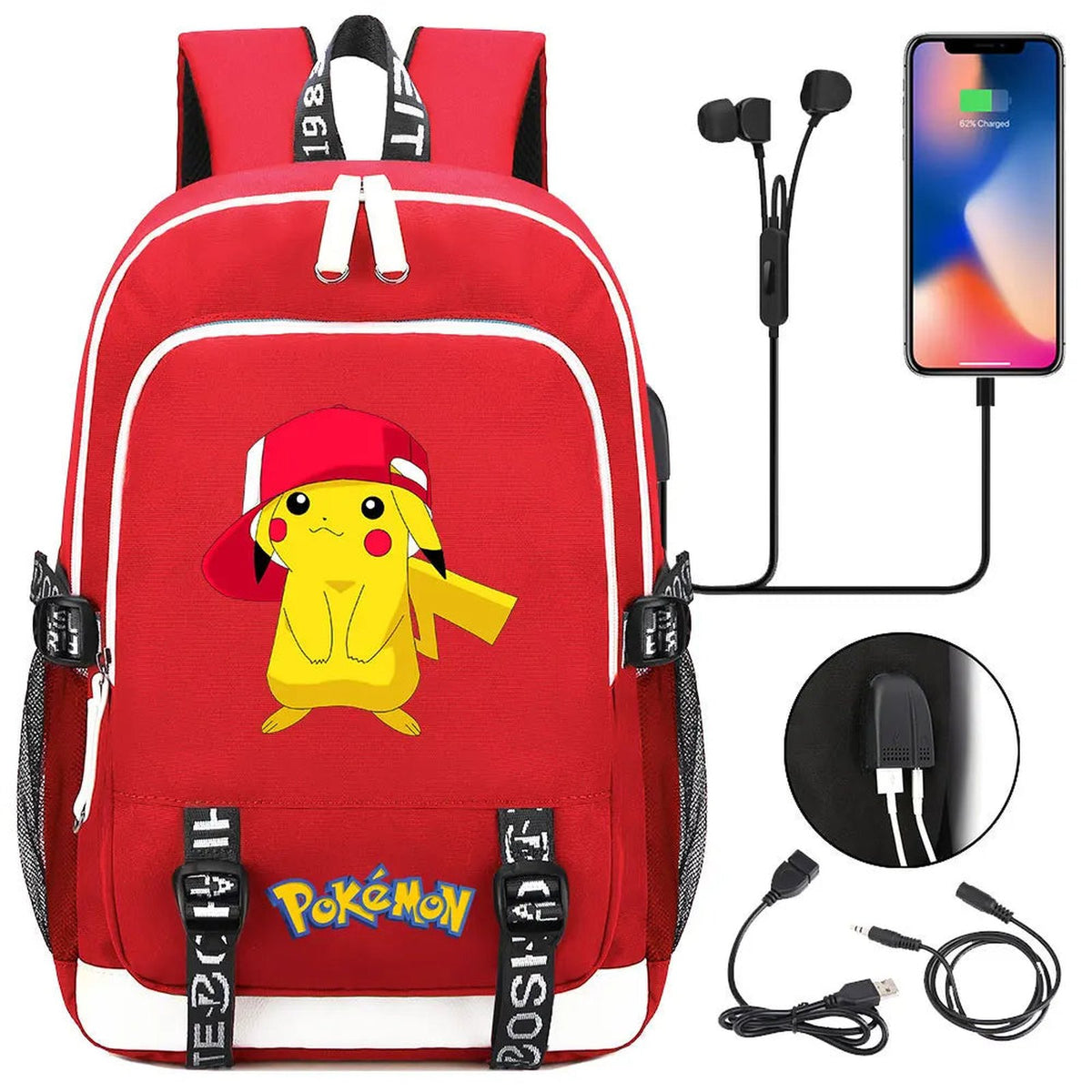 Pikachu canvas backpack with USB port – 17