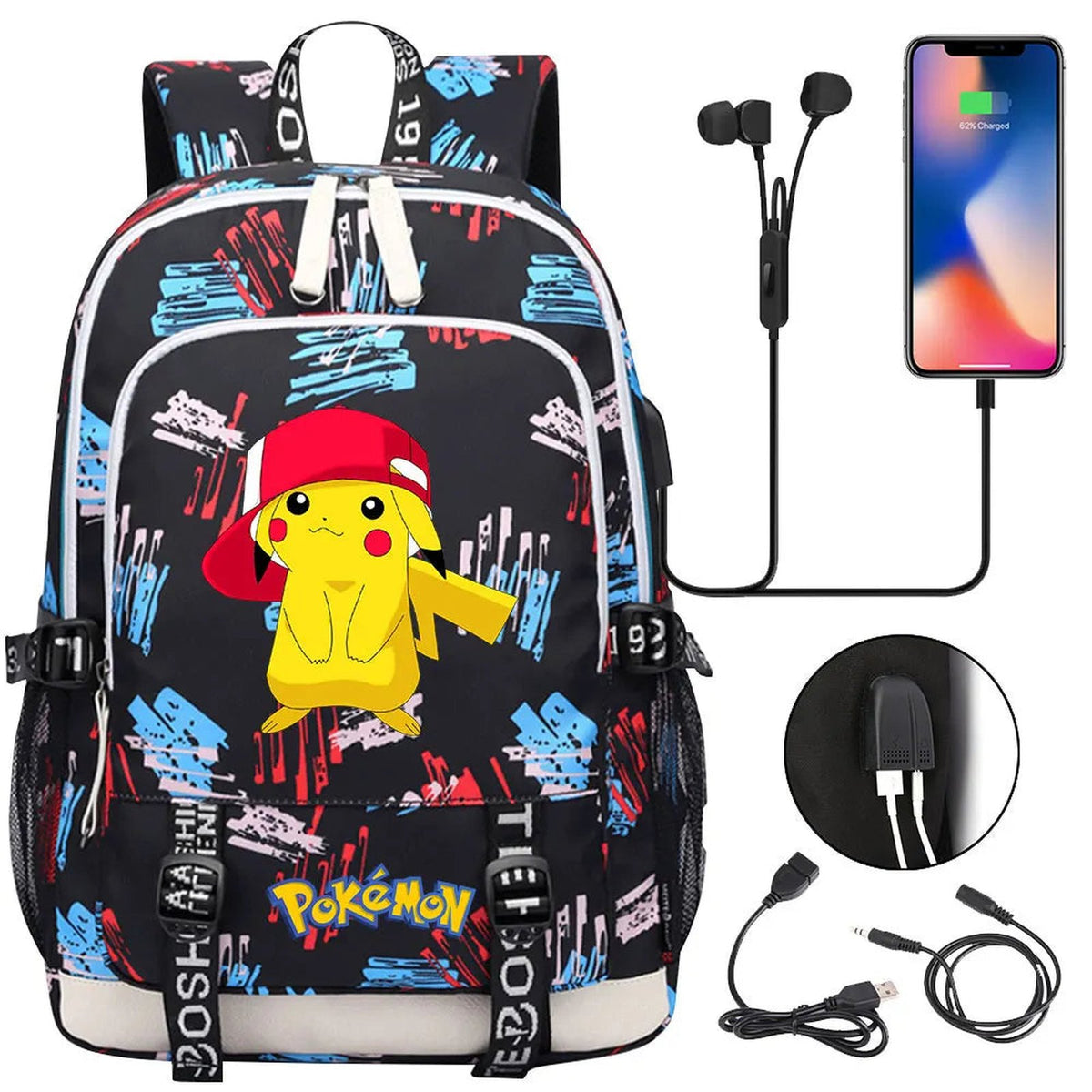 Pikachu canvas backpack with USB port – 18
