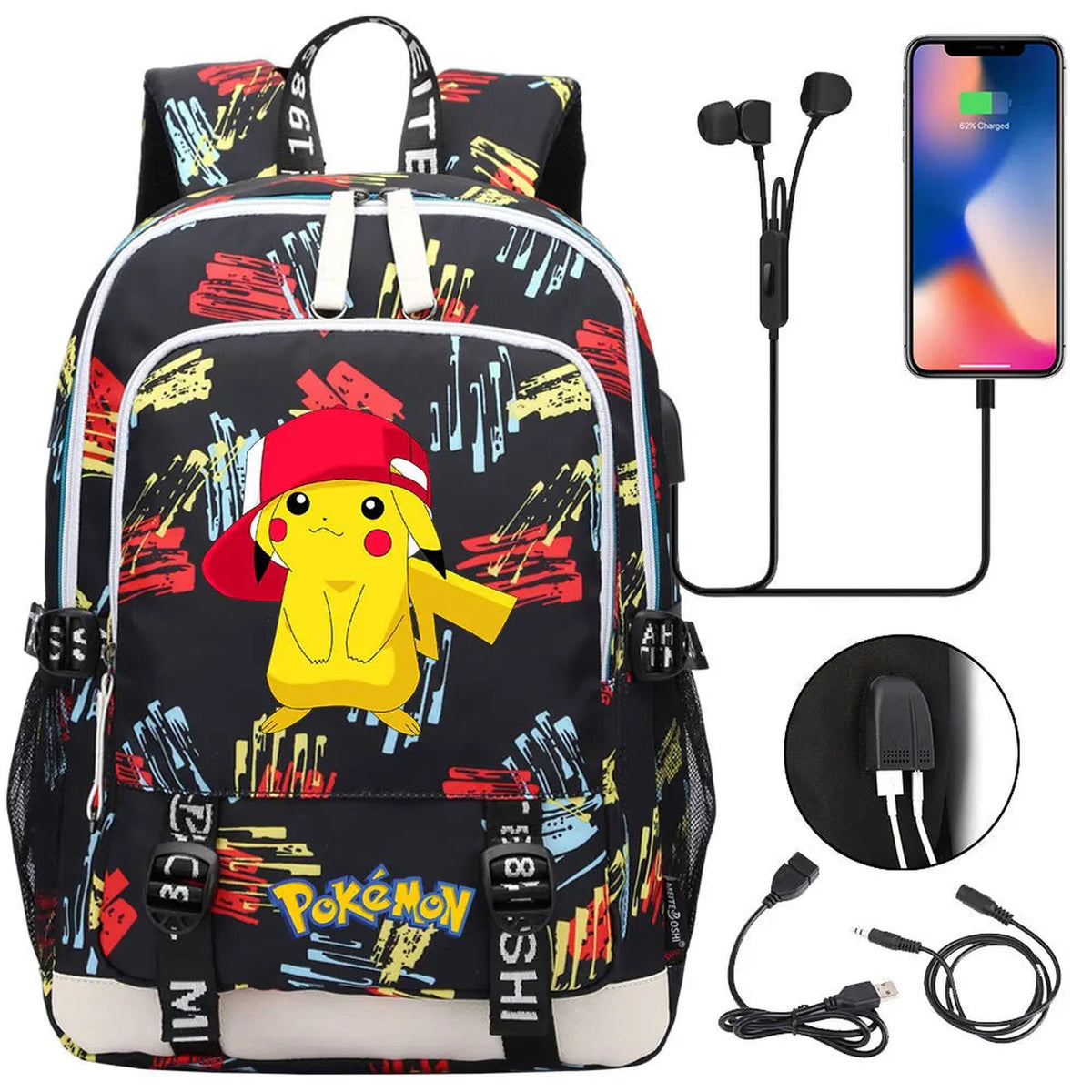 Pikachu canvas backpack with USB port – 19