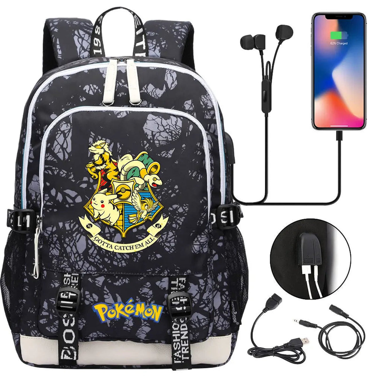 Pikachu canvas backpack with USB port – 20
