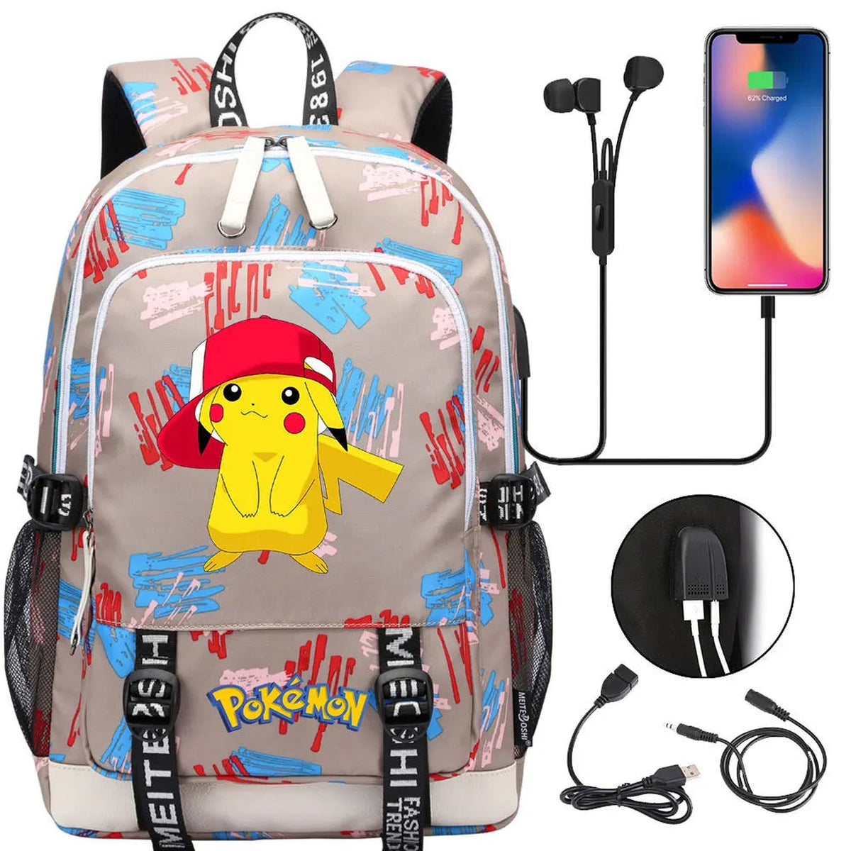 Pikachu canvas backpack with USB port – 21