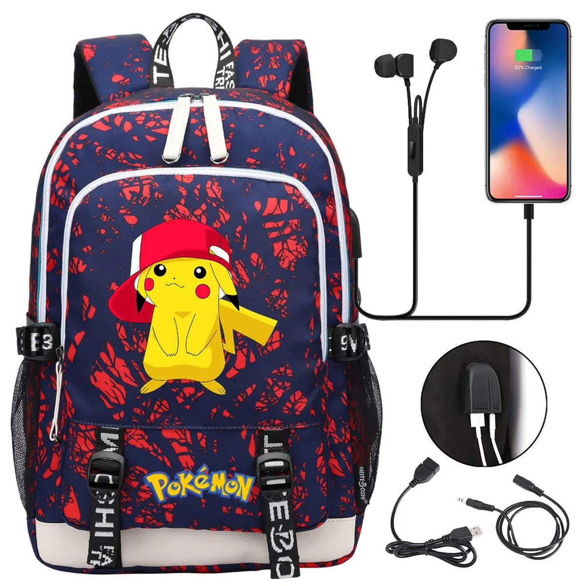 Pikachu canvas backpack with USB port – 22