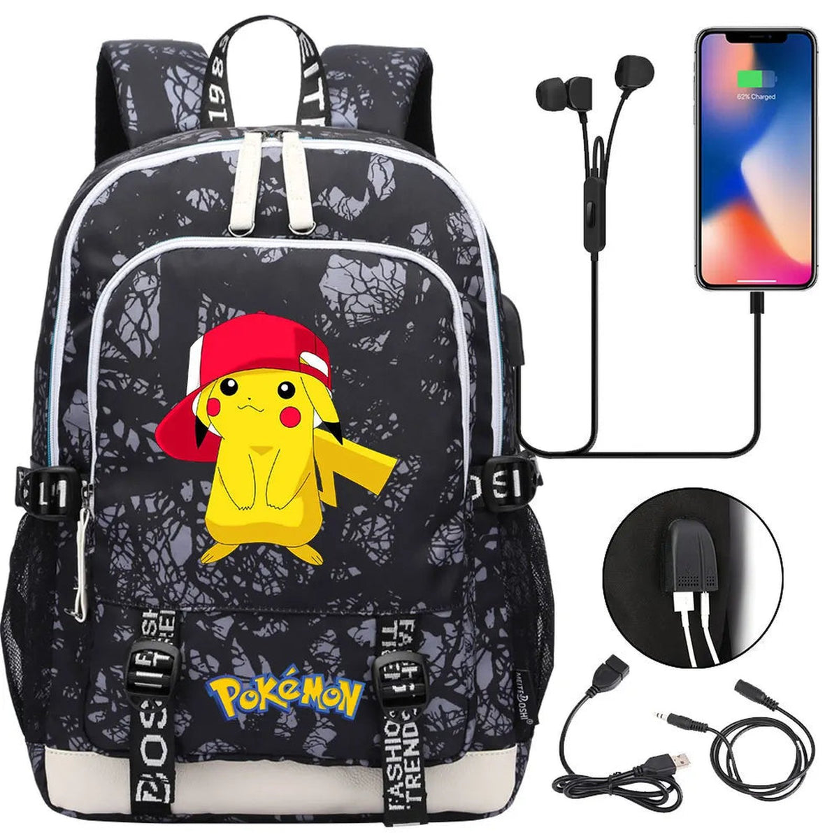 Pikachu canvas backpack with USB port – 23