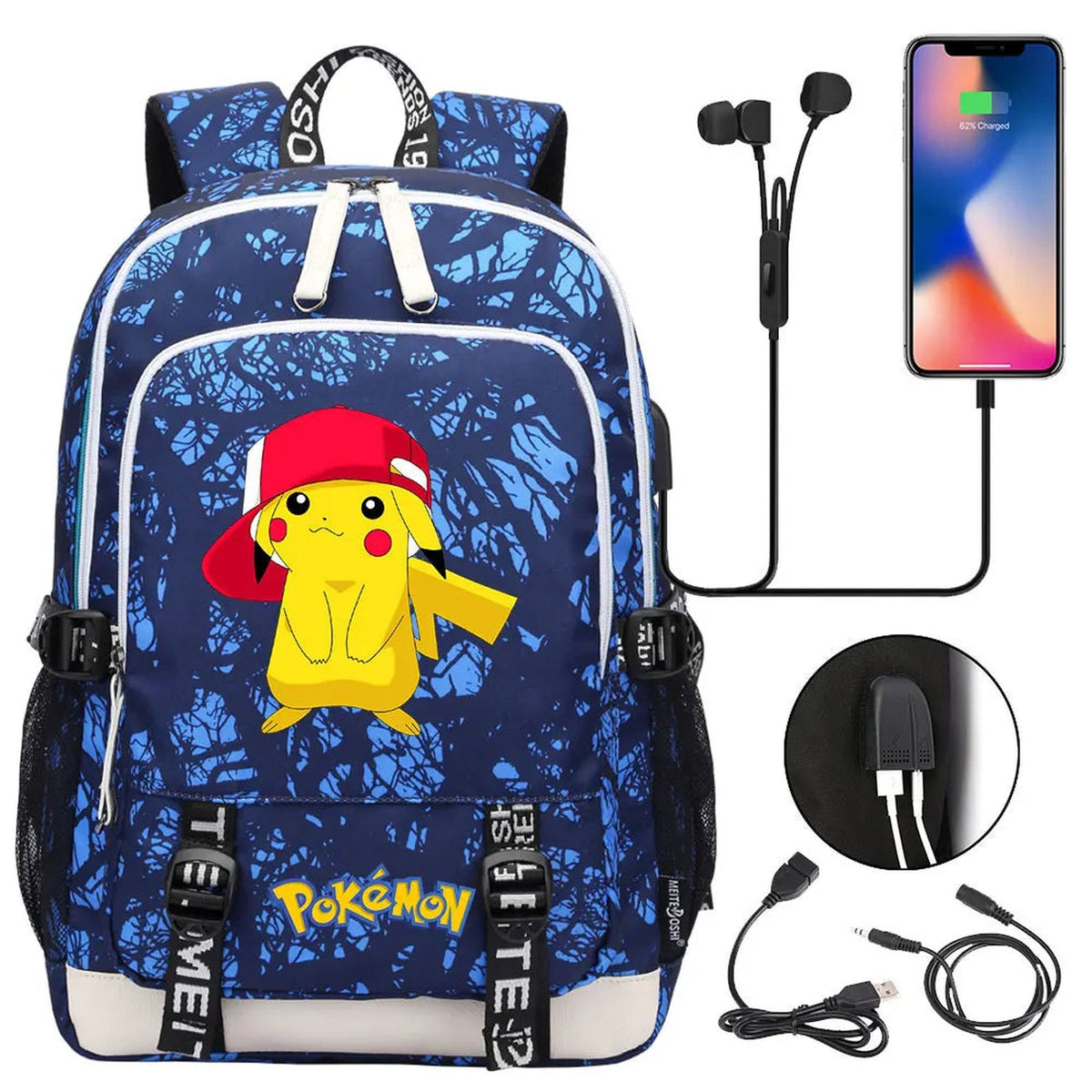 Pikachu canvas backpack with USB port – 24