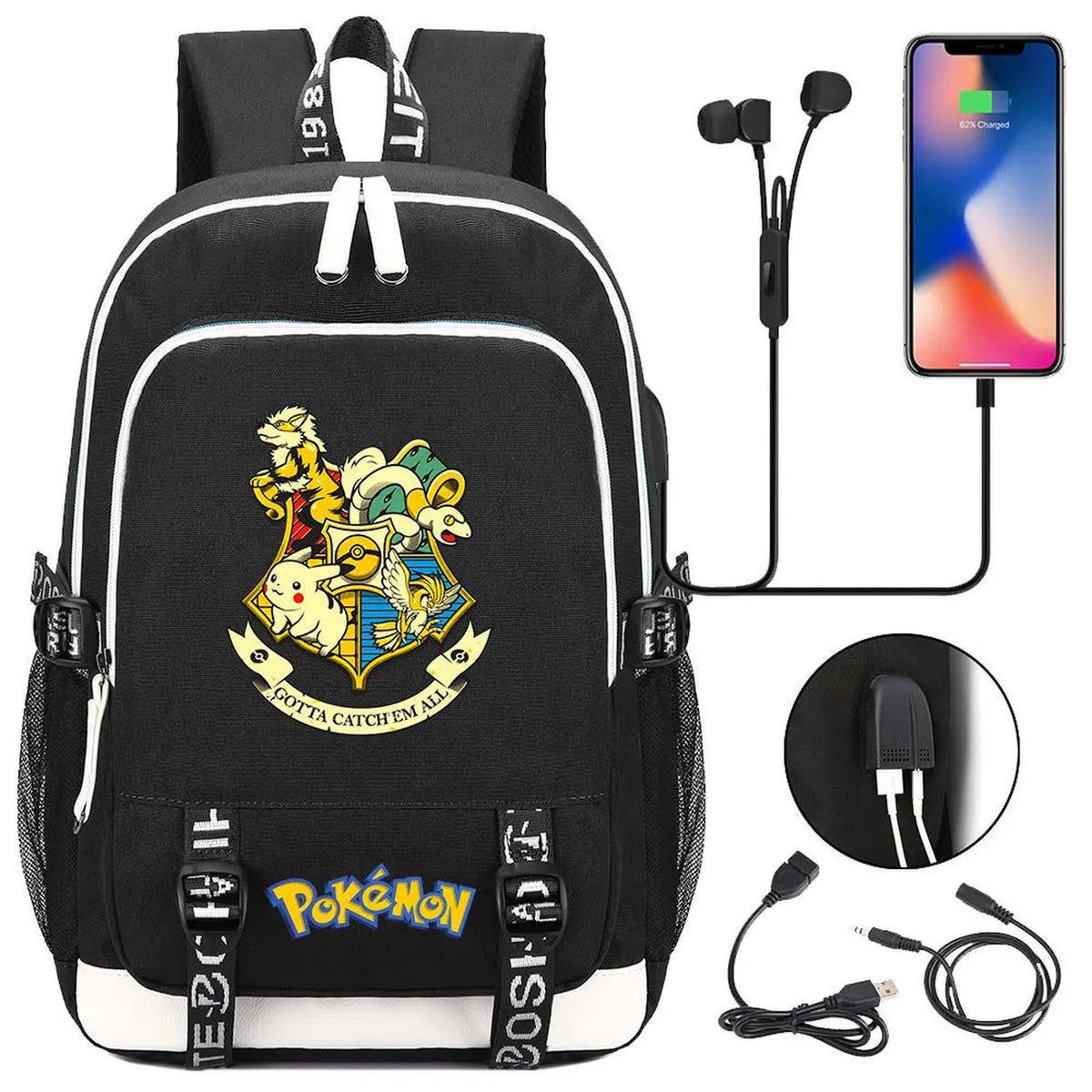 Pikachu canvas backpack with USB port – 25