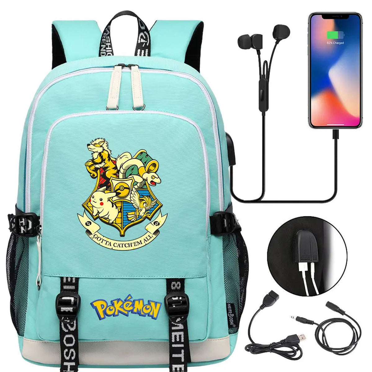 Pikachu canvas backpack with USB port – 28