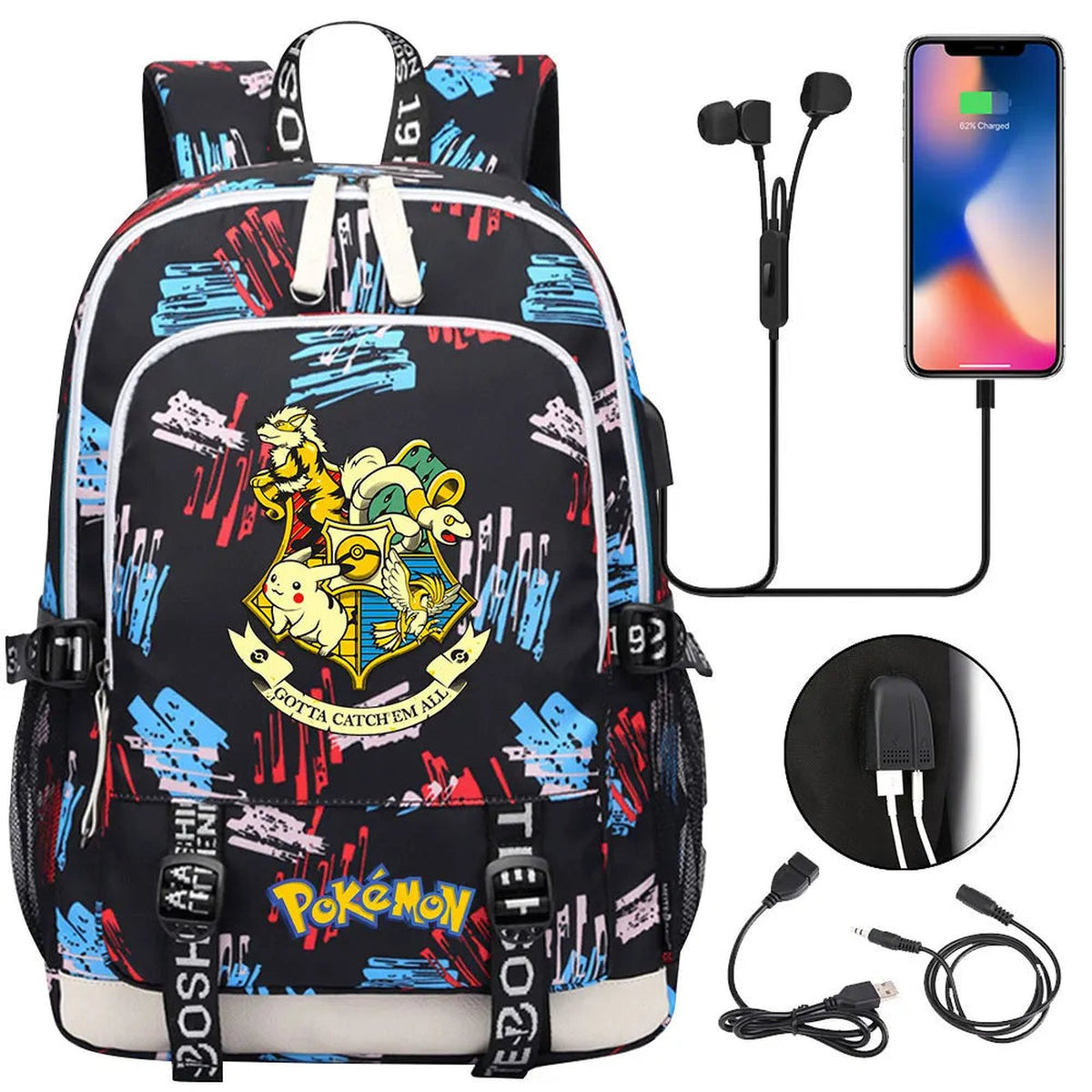 Pikachu canvas backpack with USB port – 30