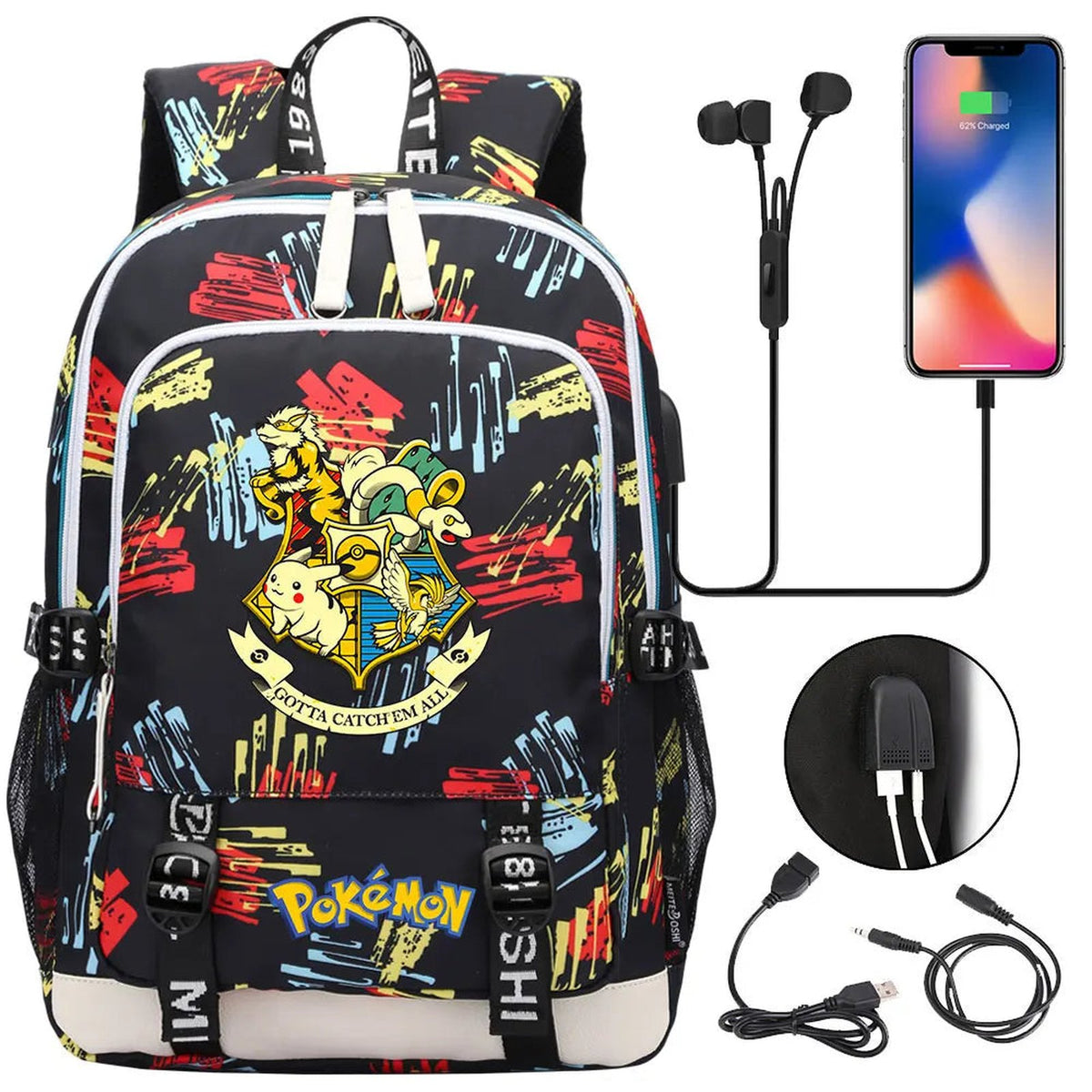 Pikachu canvas backpack with USB port – 31