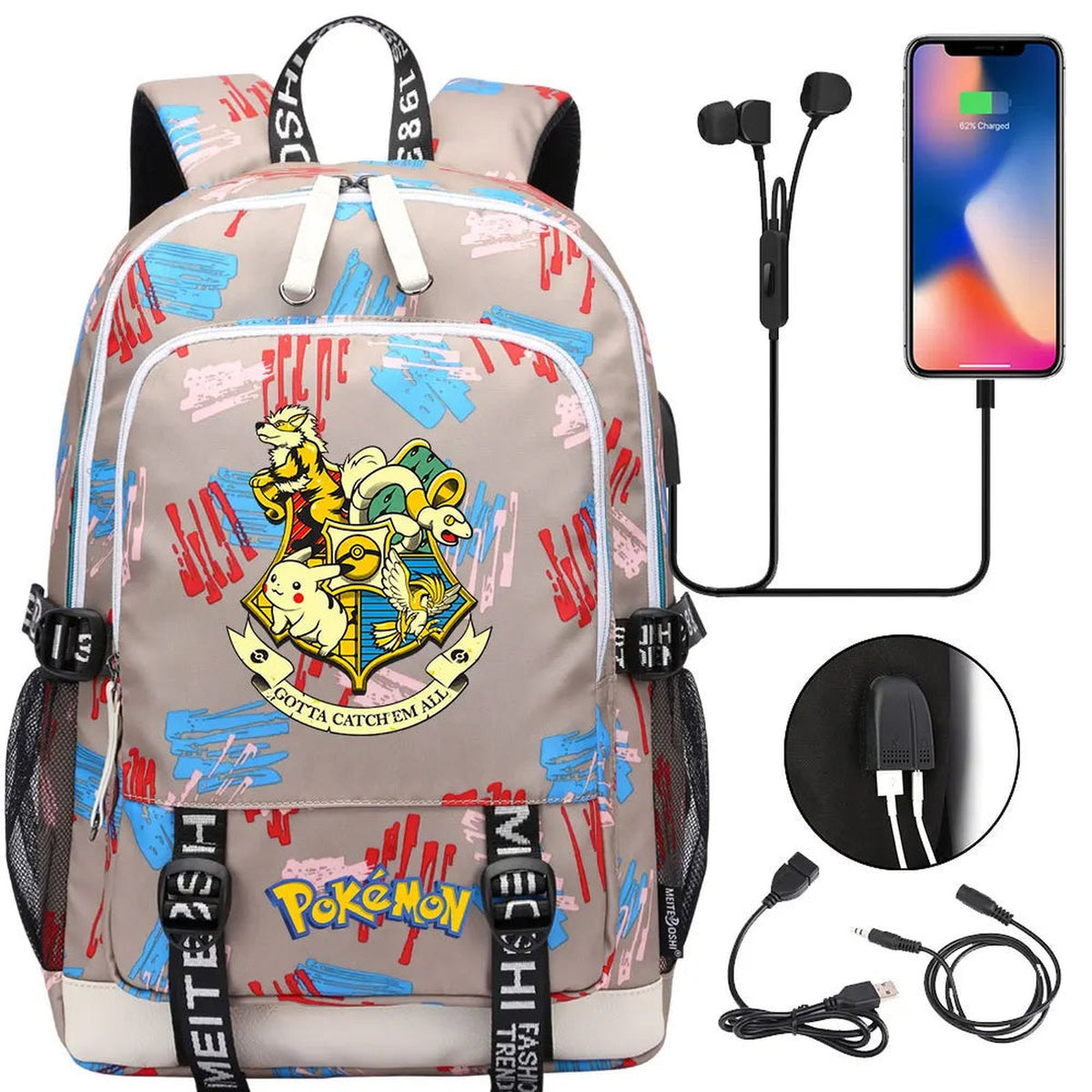 Pikachu canvas backpack with USB port – 32