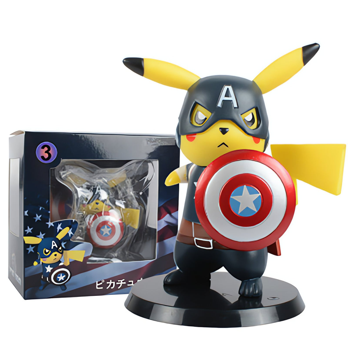Pikachu figure in Captain America outfit