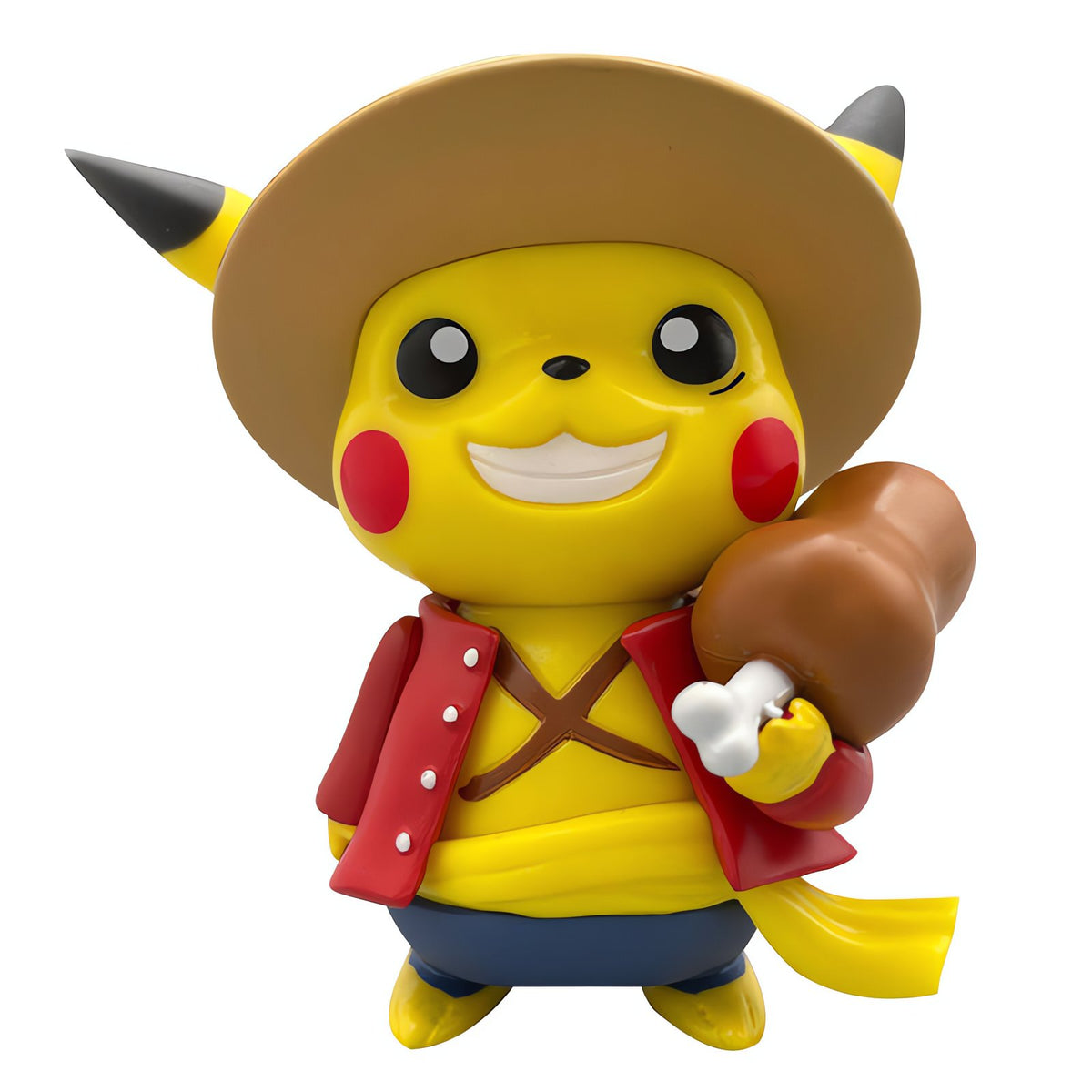 Pikachu cosplay figure in a Monkey D. Luffy outfit