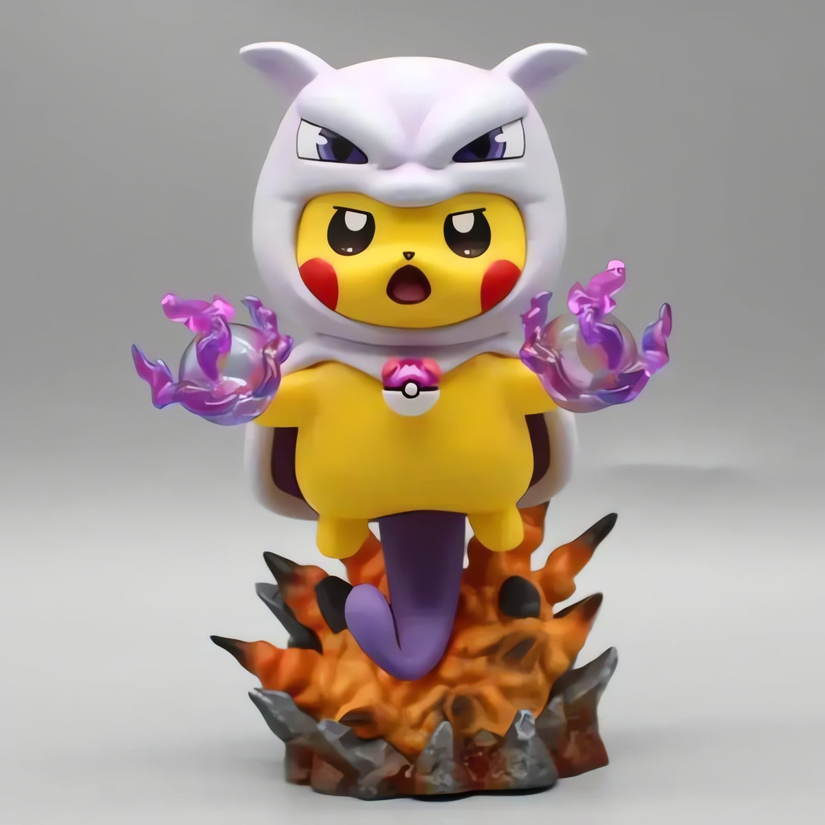 Pikachu cosplay figures in Pokémon costumes – Mewtwo