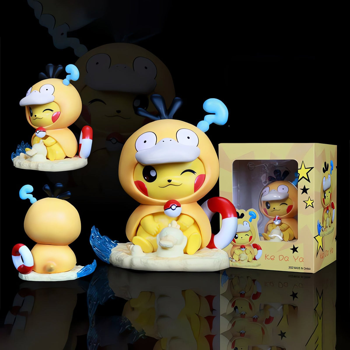 Pikachu cosplay figures in Pokémon costumes – Psyduck