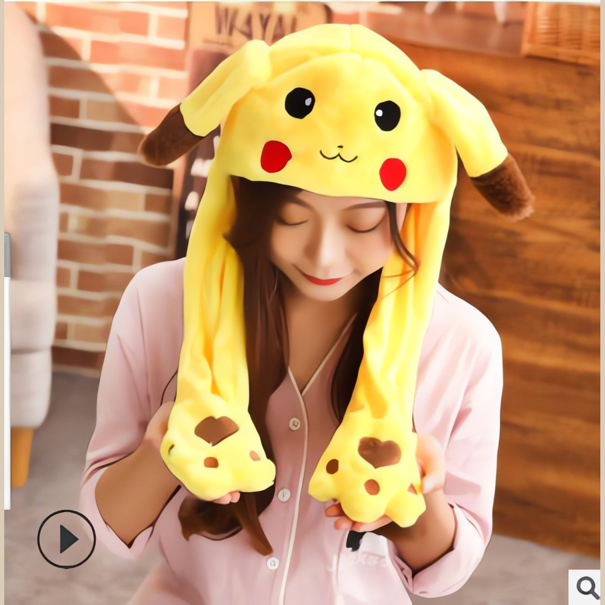 Fluffy Pikachu cosplay hat with long ears – photo 2