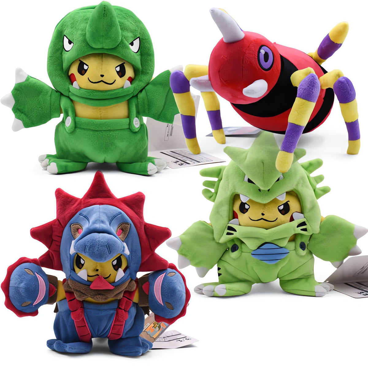 Pikachu cosplay plush toy dressed as Hydreigon or Tyranitar