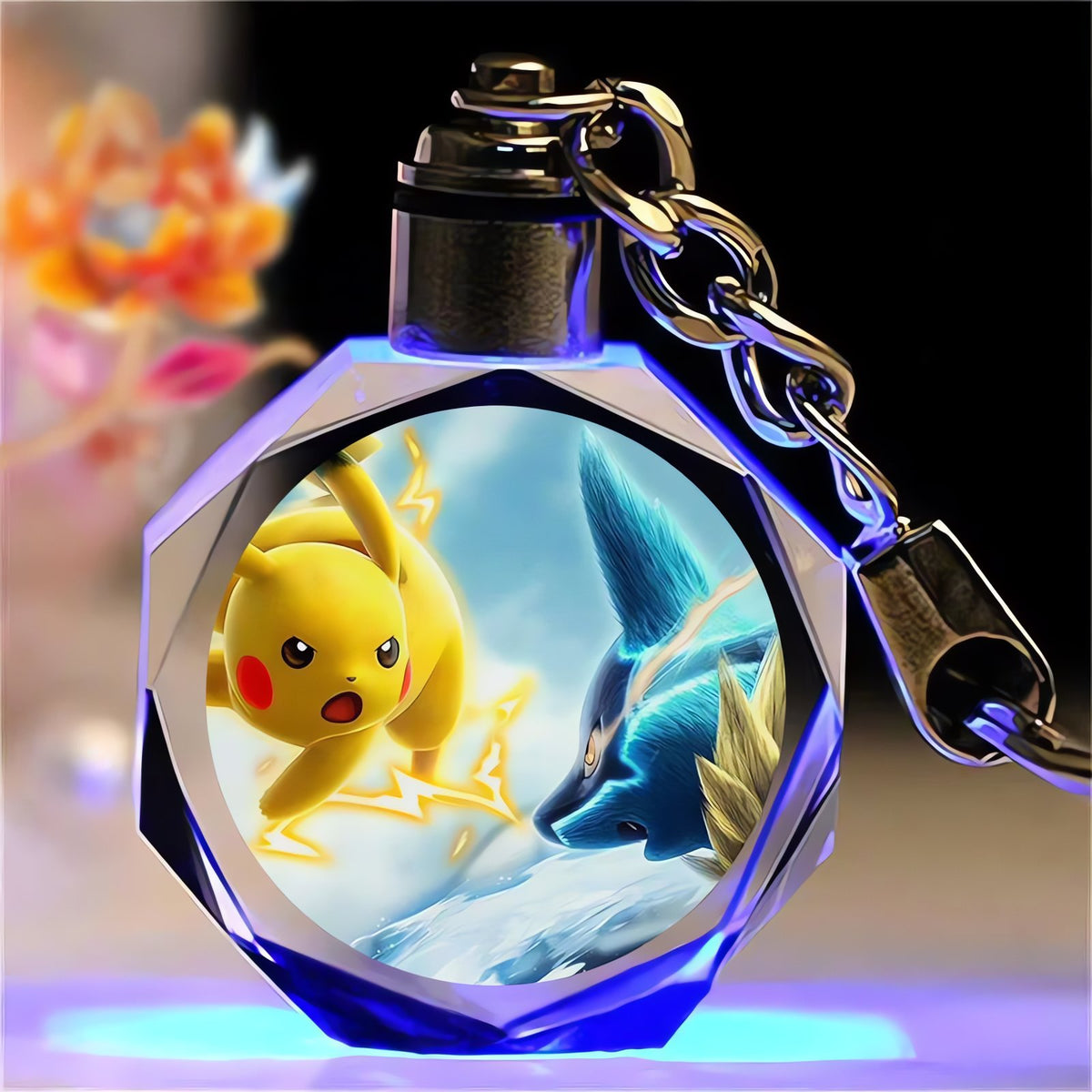 Pikachu crystal keyring – Pikachu and Lucario