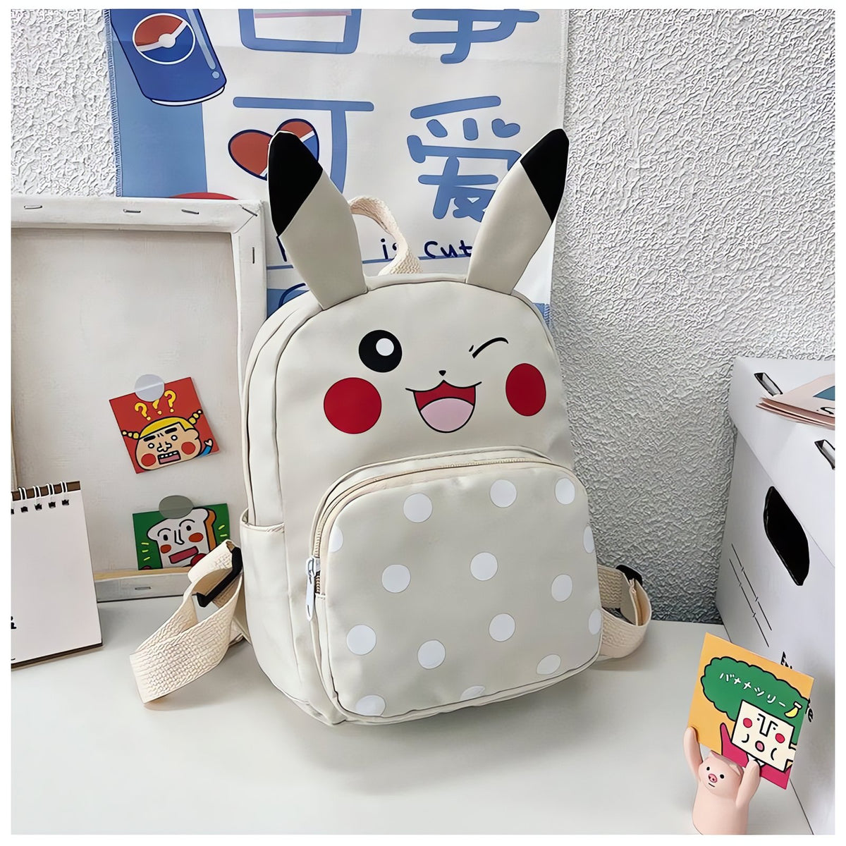 Pikachu backpack with dot design – White