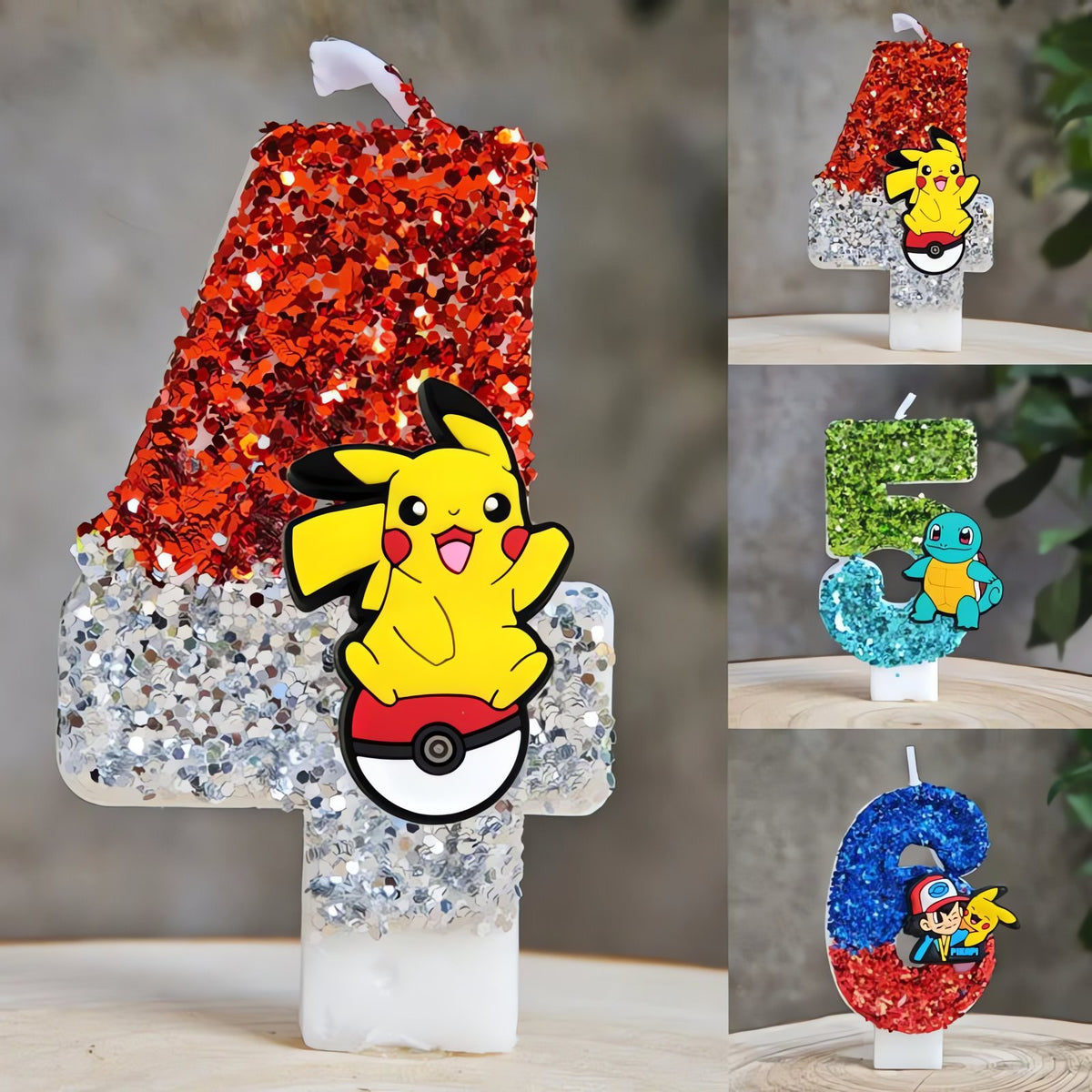 Glitter Pikachu birthday number candle