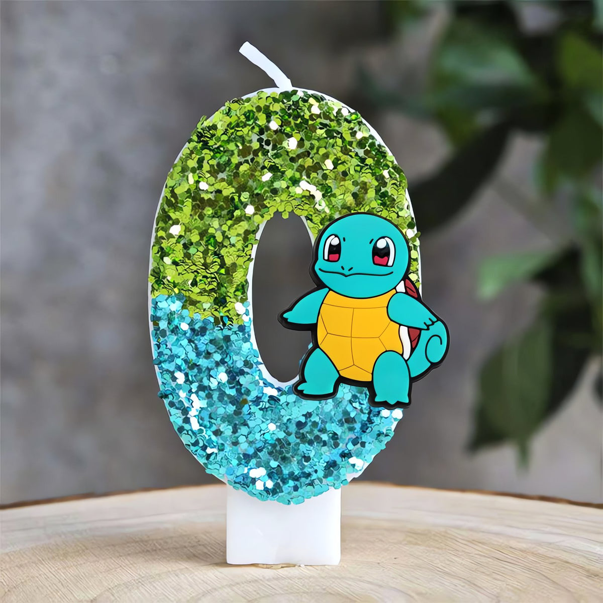 Glitter Pikachu birthday number candle – Green and Blue Squirtle 0