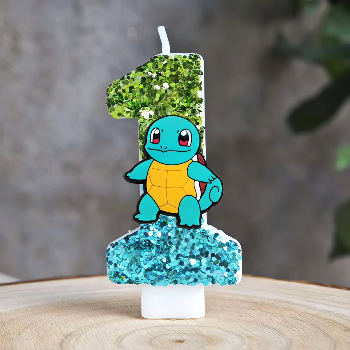 Glitter Pikachu birthday number candle – Green and Blue Squirtle 1