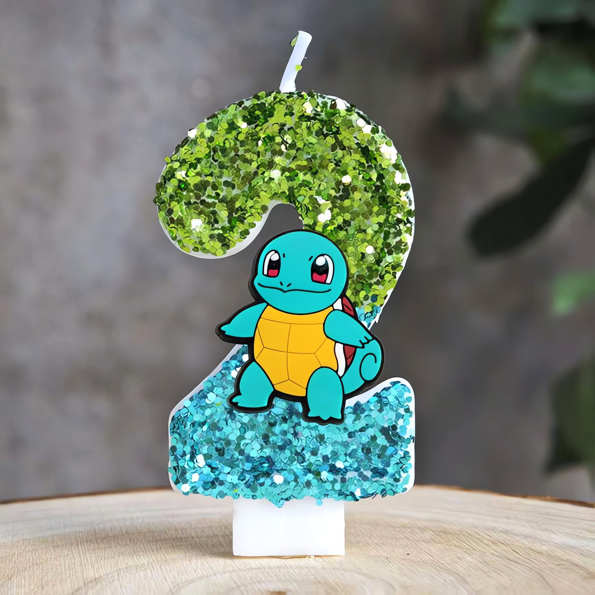 Glitter Pikachu birthday number candle – Green and Blue Squirtle 2