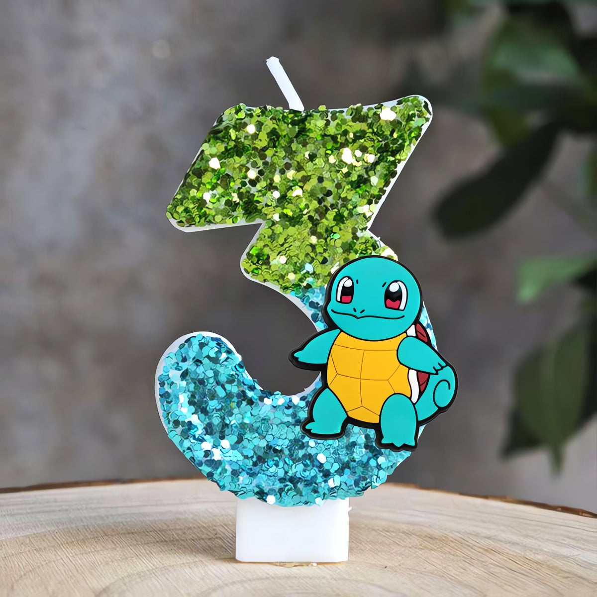 Glitter Pikachu birthday number candle – Green and Blue Squirtle 3