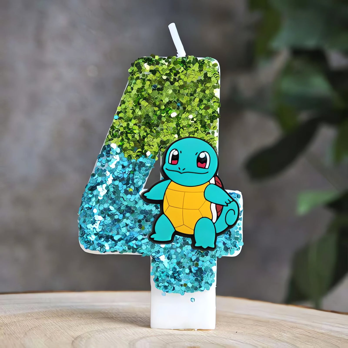 Glitter Pikachu birthday number candle – Green and Blue Squirtle 4