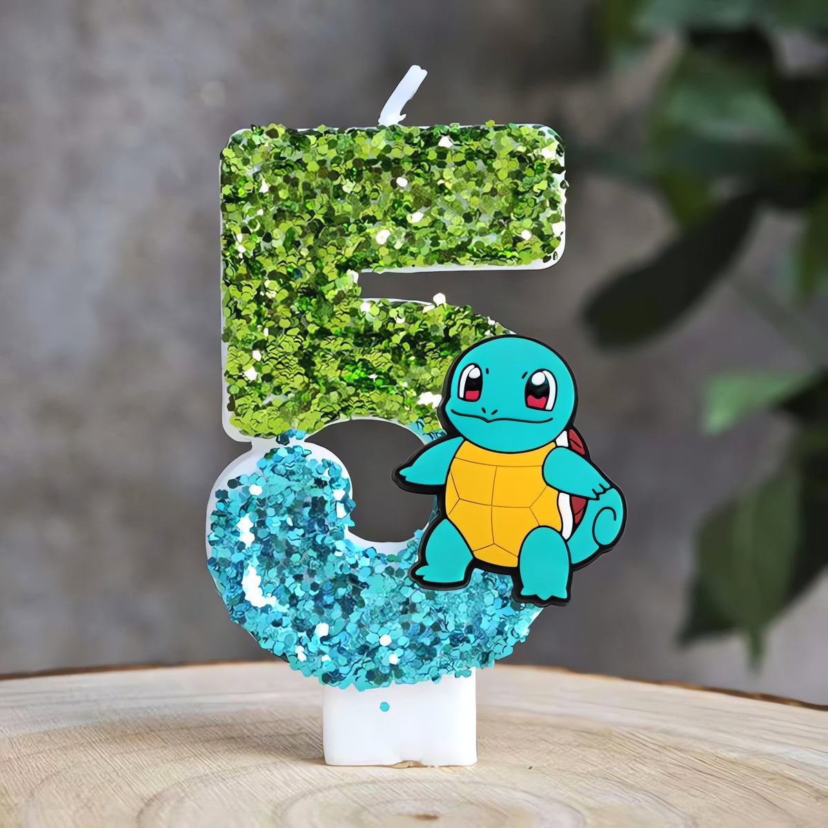 Glitter Pikachu birthday number candle – Green and Blue Squirtle 5