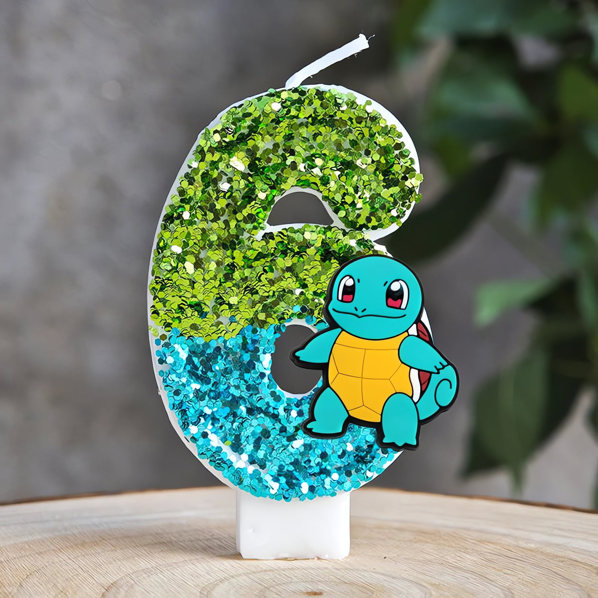 Glitter Pikachu birthday number candle – Green and Blue Squirtle 6