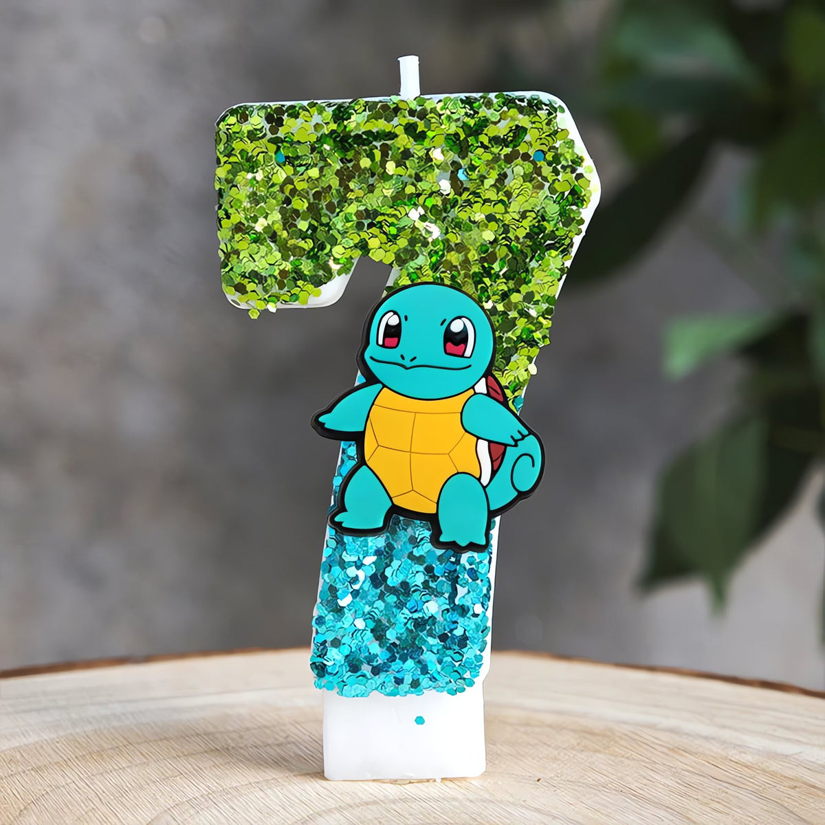 Glitter Pikachu birthday number candle – Green and Blue Squirtle 7