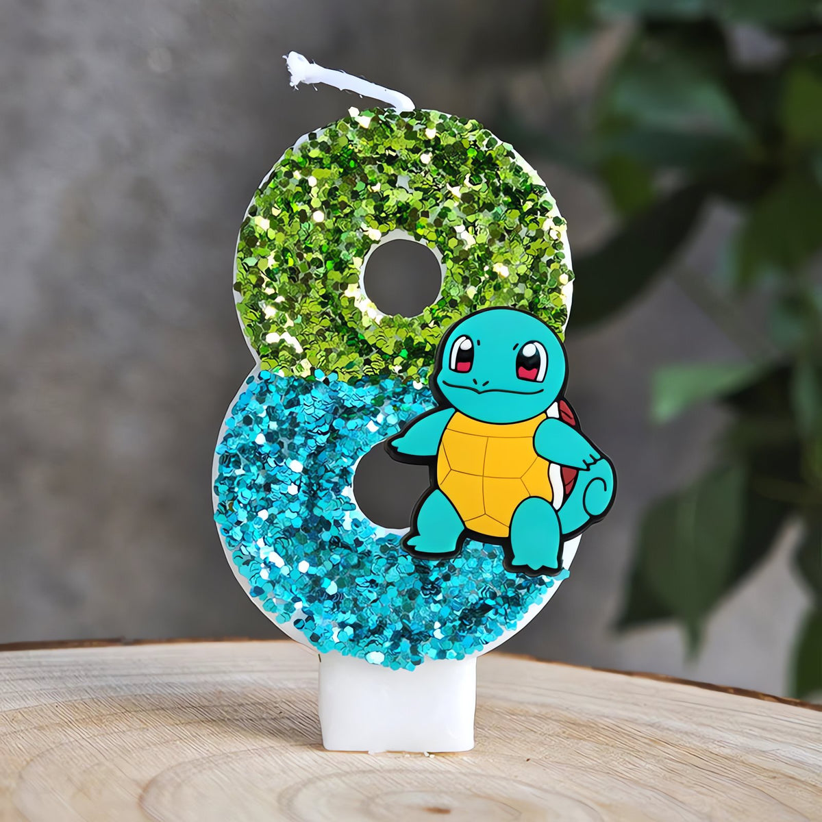 Glitter Pikachu birthday number candle – Green and Blue Squirtle 8