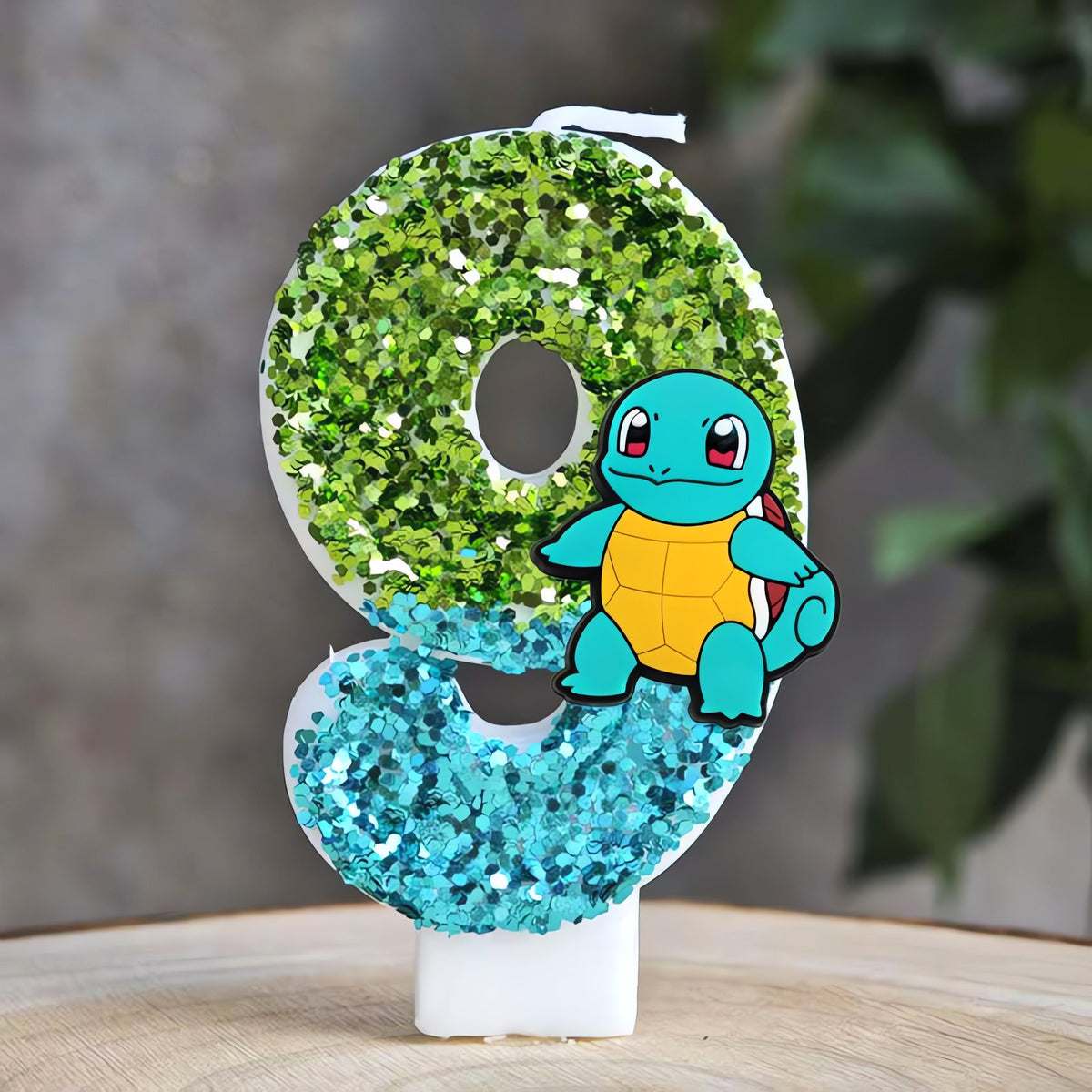 Glitter Pikachu birthday number candle – Green and Blue Squirtle 9