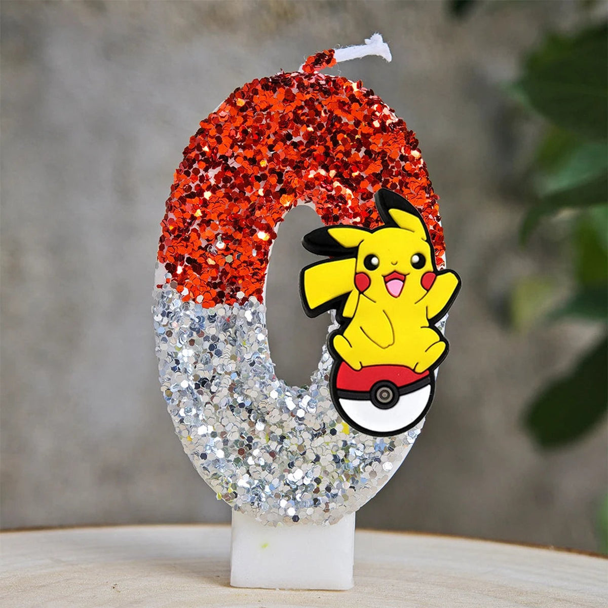 Glitter Pikachu birthday number candle – Red and Silver Pikachu 0